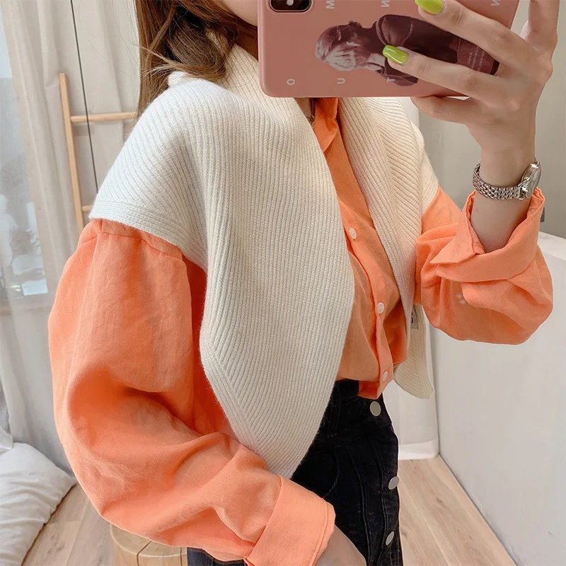 

Korean Knit Warm Shawl Winter Female Collar Cape Knotted Scarf Solid Color Scarve fashion cotton warm triangle scarf shawl