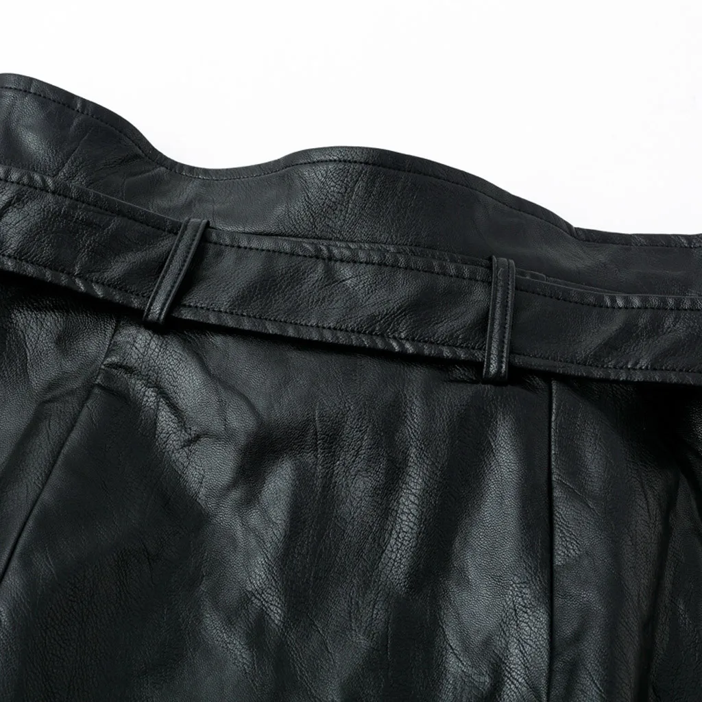 Женская юбка на молнии с поясом и высокой талией кожаная юбка-карандаш короткая