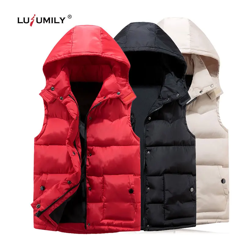 

Lusumily Women's Hoodie Vest Winter Warm Thicken Casual Windbreaker Solid Colors Red Sleeveless Jacket Female Classic Waistcoat