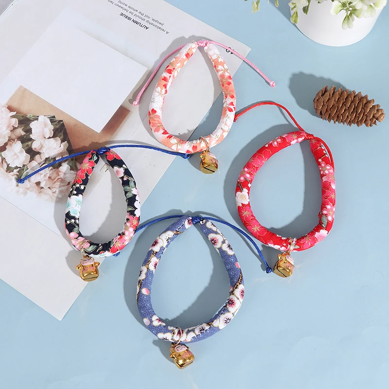 

1 Pieces Colorful Japanese Style Cat Dog Collar Luxury Cat Collar With Bell Pet Bell Collars 4 Sizes