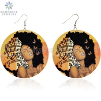 somesoor sexy beautiful afro natural hair wooden drop earrings strong inspiring black sayings both sides printed for women gifts