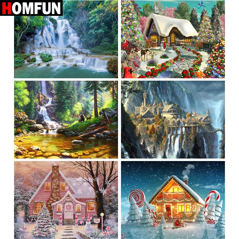 

Алмазная 5D картина HOMFUN «Водопад, пейзаж, Рождество», вышивка крестиком, полноразмерная/круглая, домашний декор, «сделай сам»