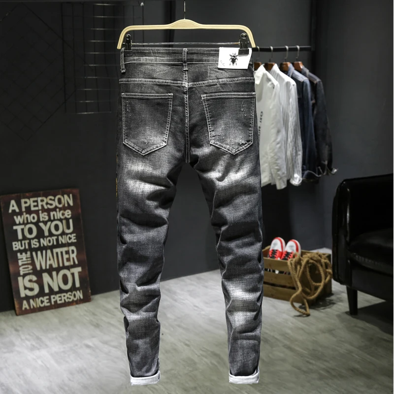 Джинсы мужские с вышивкой птицы облегающие Джоггеры в стиле хип-хоп модные штаны