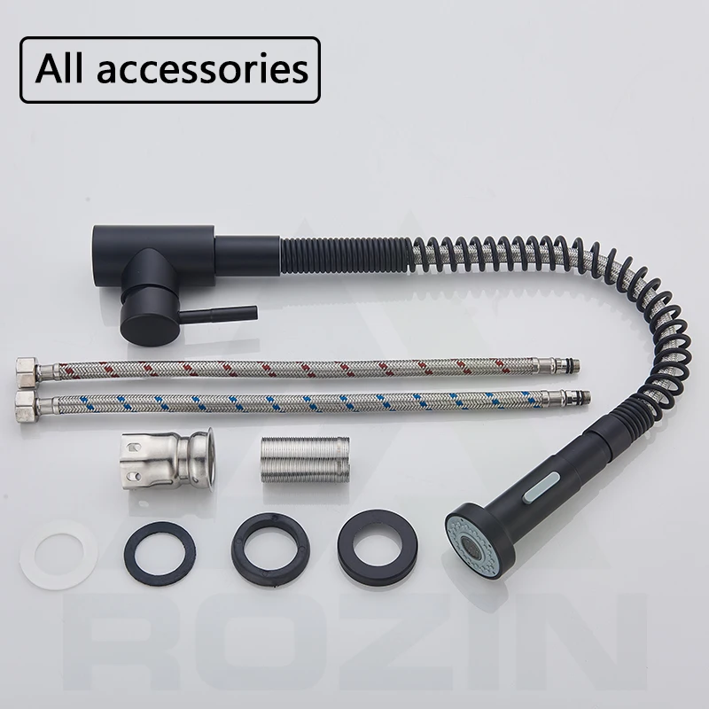 

Rozin Matte Black Kitchen Faucet Pull Down Sprayer Hot and Cold Water Mixer Tap 360 Degree Rotation Dual mode Nozzle Kitchen Tap