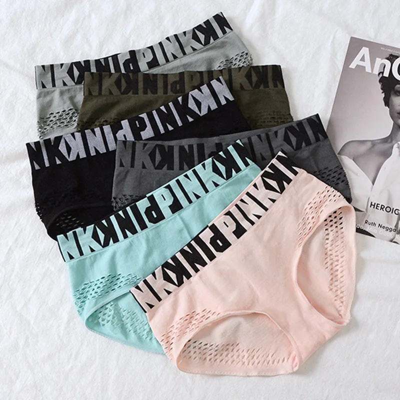 

Poblador Sexy Women Sport Panties Underwear Seamless Hollow Out PINK Letter Briefs Low Waist Female Fashion Panty Lady Lingerie
