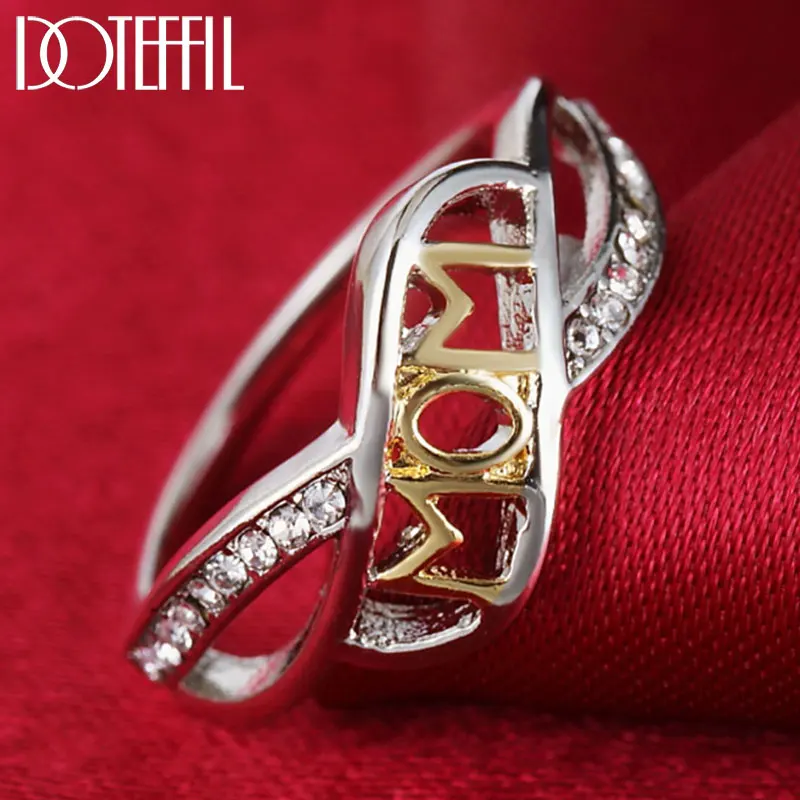 

DOTEFFIL 925 Sterling Silver 18K Gold Mom Ring AAA Zircon For Women Fashion Wedding Party Mother'S Day Gift Charm Jewelry