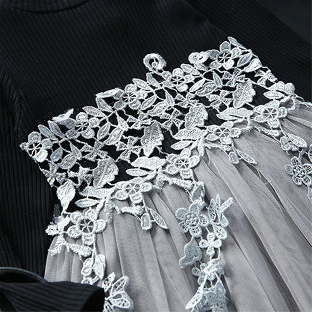 Осенне-зимнее вязаное кружевное платье-пачка с длинными рукавами для маленьких