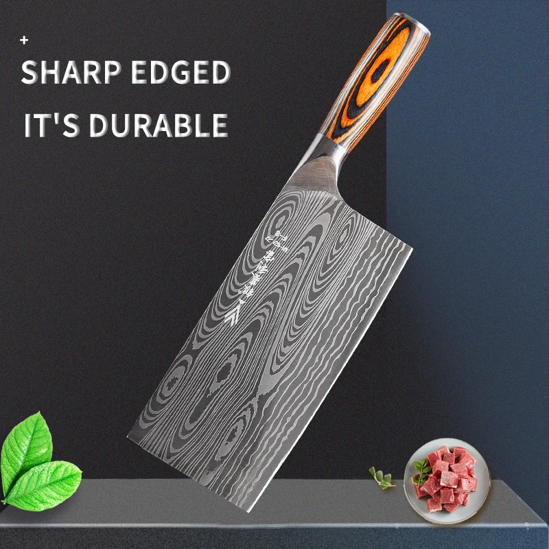 

QVZChinese Cleaver Handmade Chopper Chef 5cr15 Stainless Steel Knife Professional Kitchen Knives Meat Vege Slicer Chopping Knife