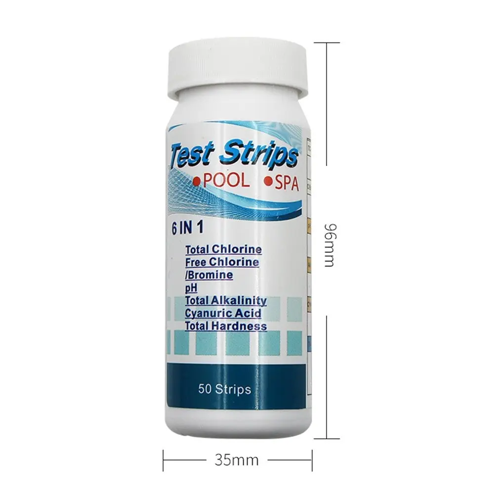 

50 pcs/bottle 6 In 1 Multi-functional Acid Water Hardness Swimming Pool Spa Chlorine Test Strip Alkalinity PH Cyanuric Bromine