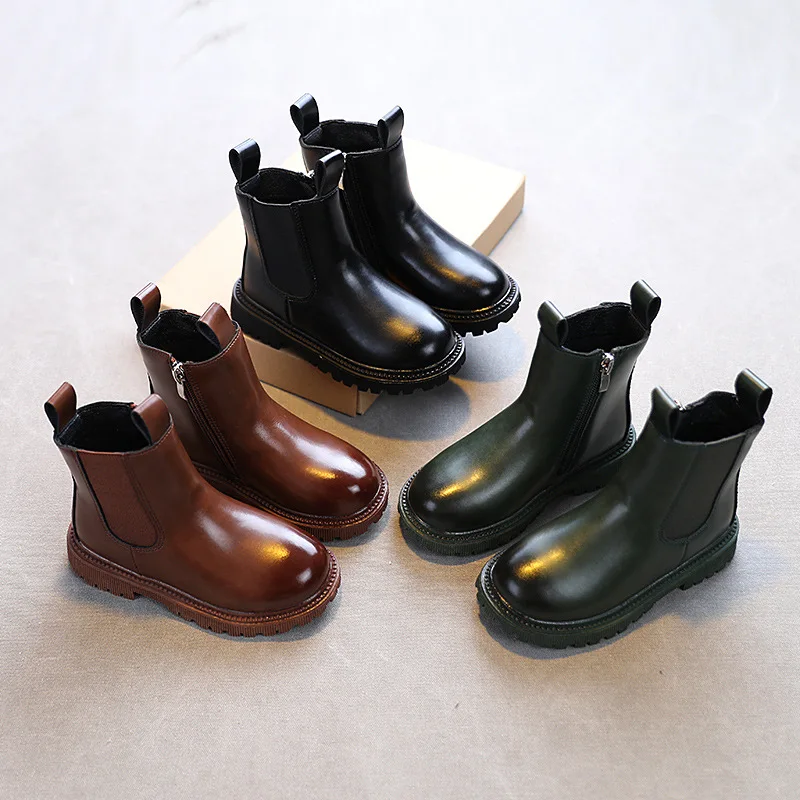 

Autumn Solid Brown Riding Boots for Girls Retro 2021 Britain Style Boys Waterproof Combat Boots Simple No Decoration Kids Boots