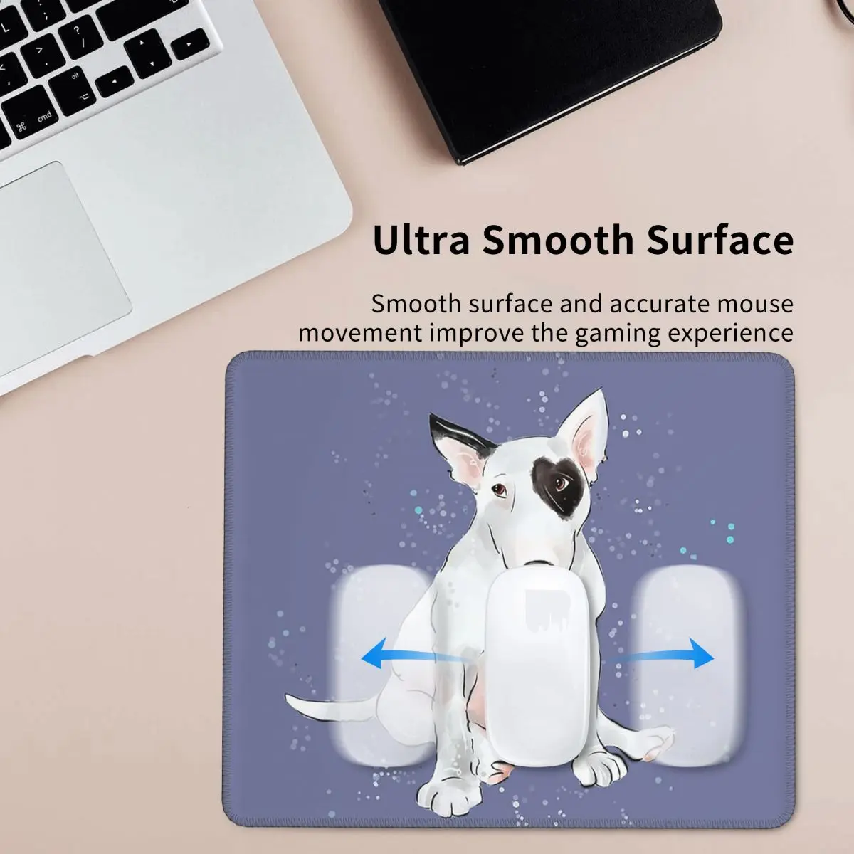 Английский коврик для мыши с рисунком собаки Бультерьера фиксирующимся краем