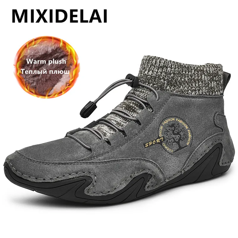 Мужские ботинки из коровьей замши Модные теплые зимние Водонепроницаемая зимняя