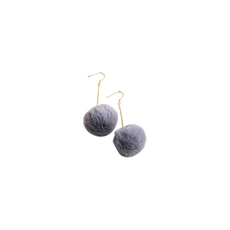 

S925 sterling silver cute girl winter style rabbit fur long hair ball earrings fashion plush earrings