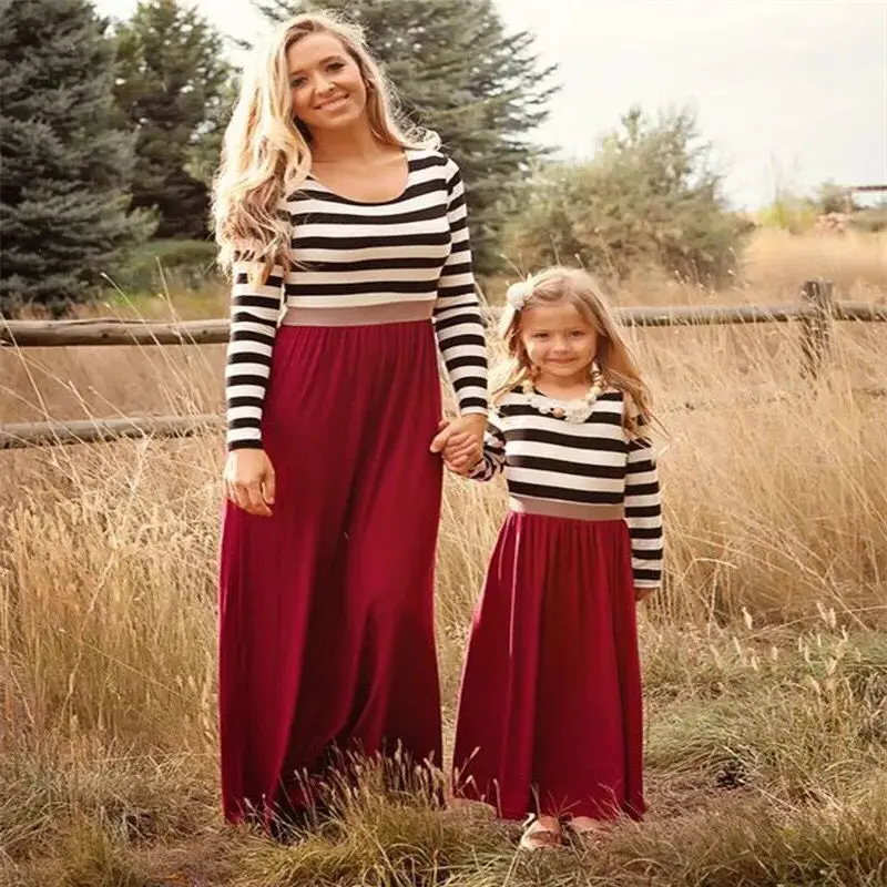 

Mommy and Me Dresses Striped Vestido Mommy and Me Mom and Daughter Matching Clothes Mother Daughter Long-Sleeve Dresses