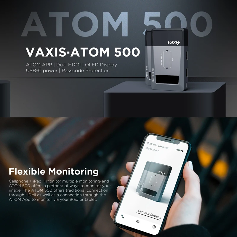 Vaxis ATOM 500 беспроводной передатчик приемник 1080P HD двойной HDMI изображение видео