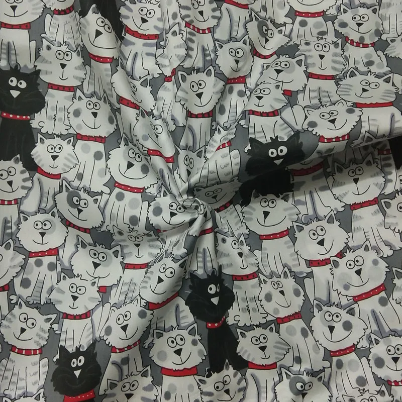 Милое серое черное белое платье из 100% хлопка с принтом кошки мультфильма 50x160 см