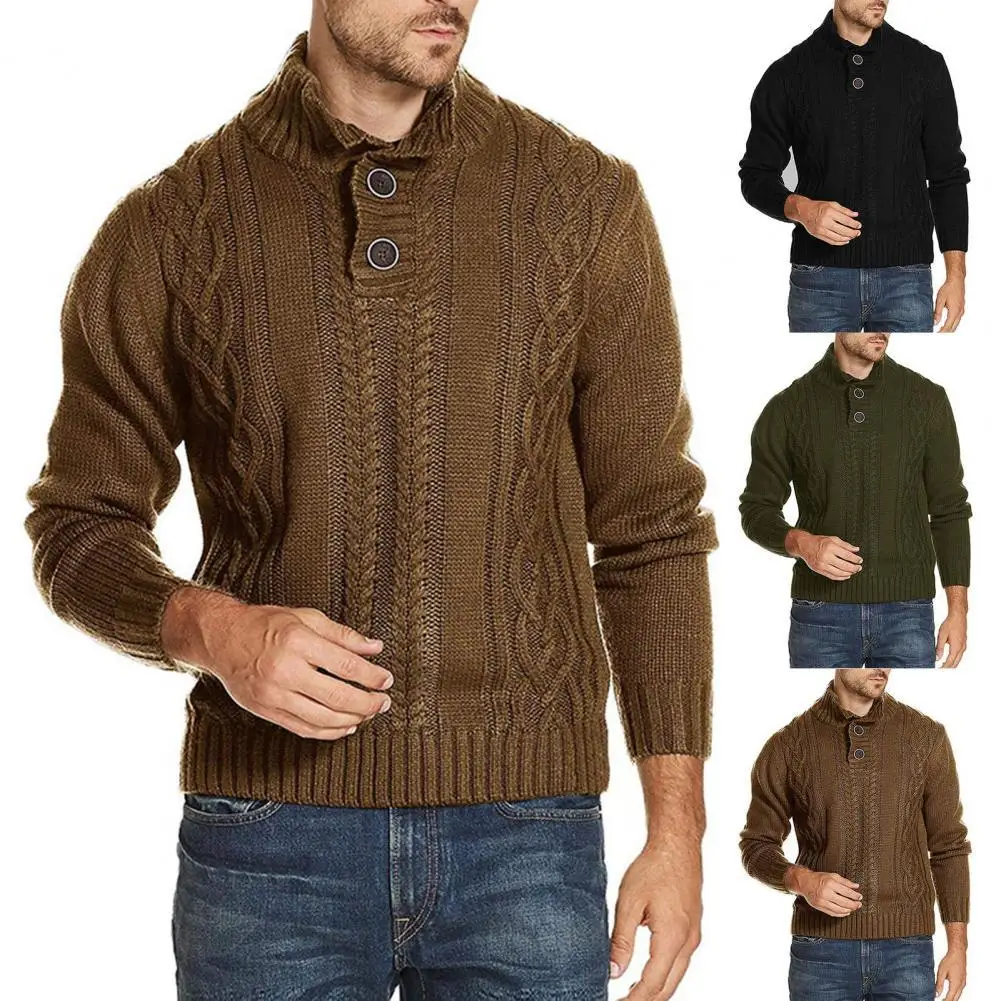 

Autumn Winter Stylish Sweater Knitted Men Stand Collar Warm Solid Color Slim Winter Sweater for Daily Wear