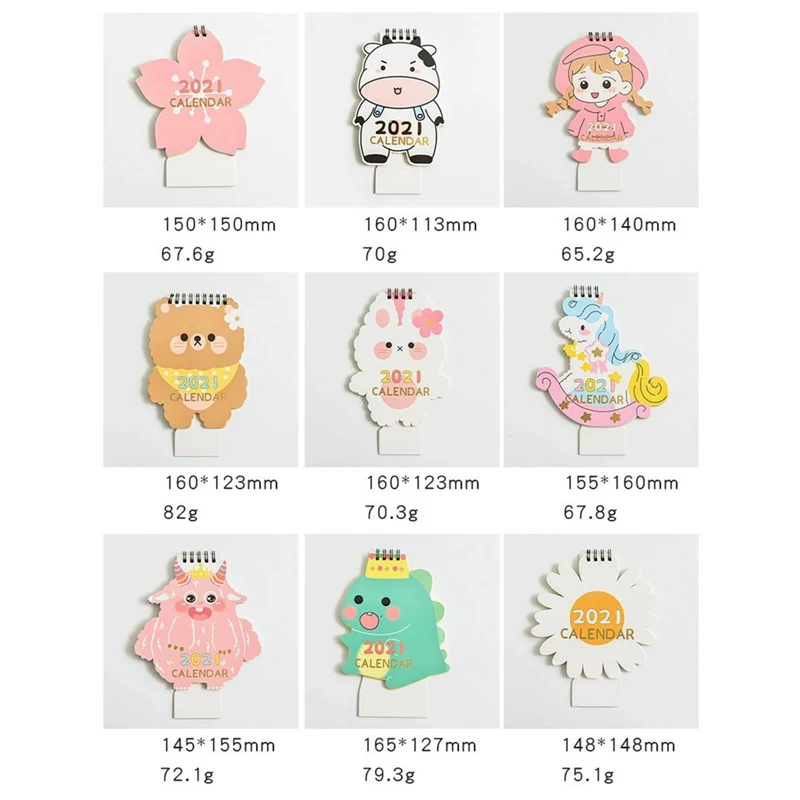 

2021 Cute Cartoon Animals Desk Calendar Mini Creative Coil Flower Monster Girl Daily Schedule Planner Agenda Organizer