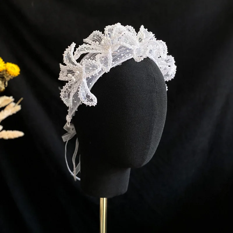 

Handmade White Bridal Headbands Tiaras Beads Yarn Hairbands Women Headdress Wedding Hair Accessories венок на голову цветы