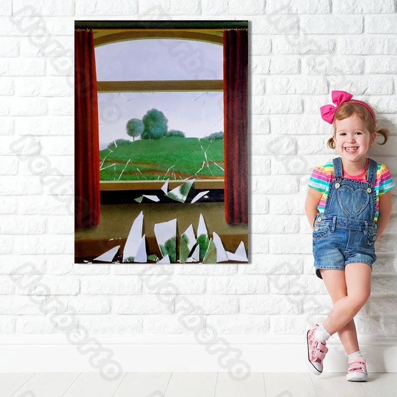 

Nordic Style Canvas Painting Wall Poster an Illusory Broken Window Outdoors with Grassland for Home Rooms Wall Decoration