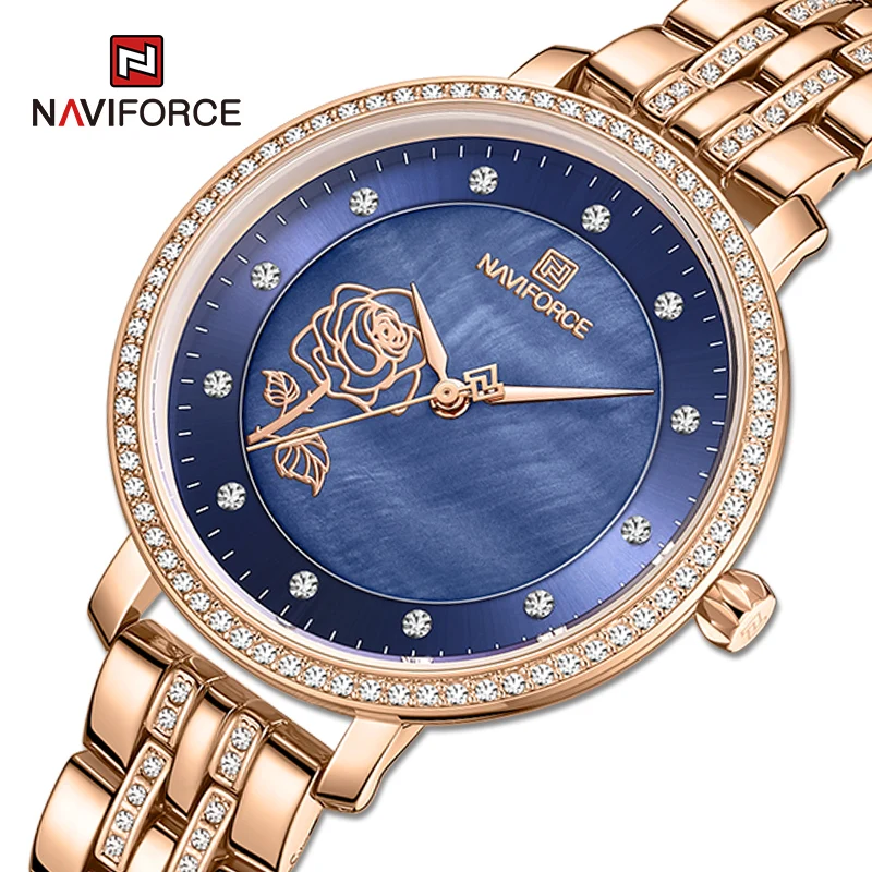 

Часы наручные NAVIFORCE женские кварцевые, модные элегантные брендовые креативные водонепроницаемые с браслетом со стразами