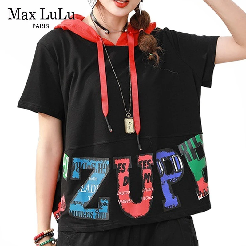 Женская футболка с капюшоном Max LuLu летняя Модная одежда роскошным принтом