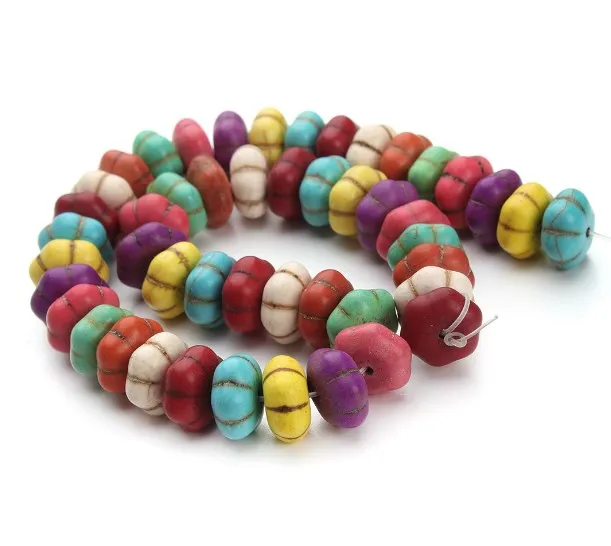 

48 шт., бирюзовые бусины в форме тыквы, 7 х14 мм