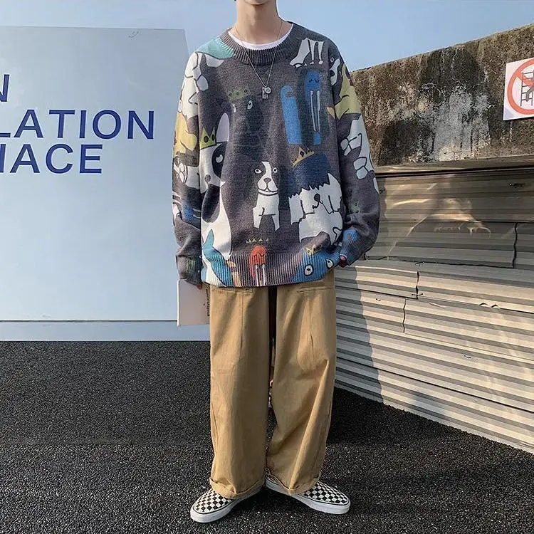 

Sweater men's Korean Trend loose Pullover Jacket versatile Japanese retro outerwear personalized Hong Kong Style ins