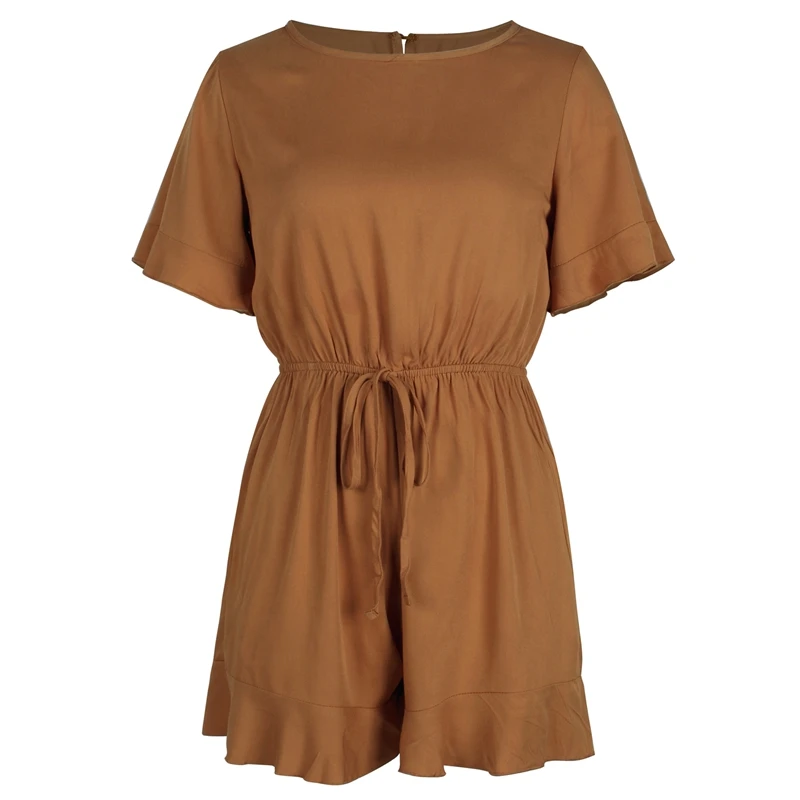 

Women Solid Color Holiday Short Round Neck Jumpsuit
