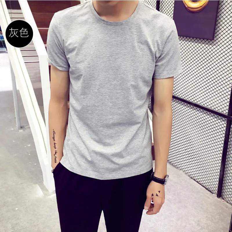 

Мужская футболка L-образной формы корейской версии тренда Лета Новая рубашка с рукавом до локтя Мужская рубашка с коротким рукавом и принто...