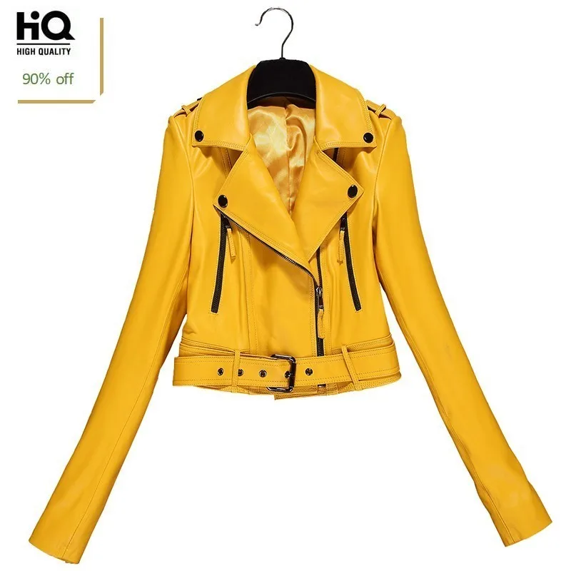 Весенне-осенняя короткая куртка из натуральной кожи Женская мотоциклетная