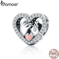bamoer romantic genuine 925 sterling silver promise for love heart beads fit original charm bracelet diy jewelry gift scc167