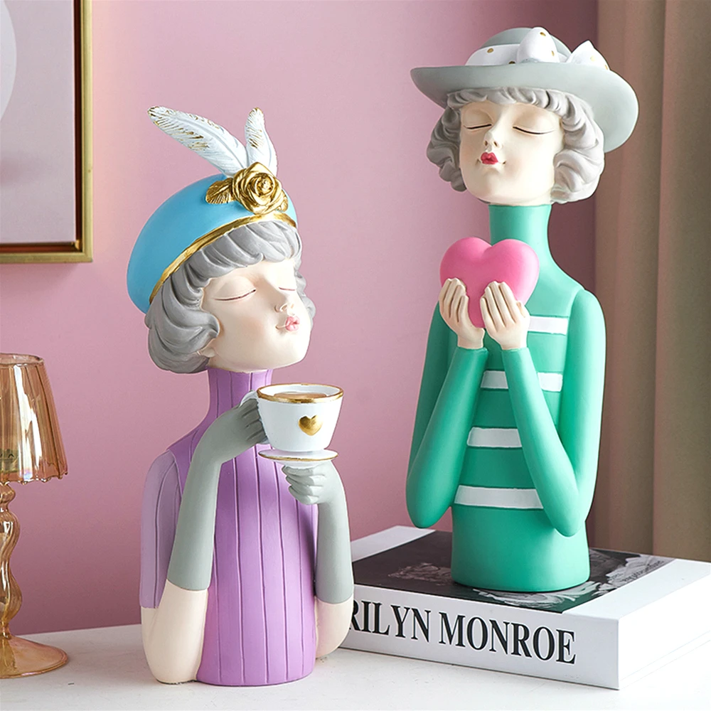 Симпатичная современная статуя девушки из смолы домашний декор предметы