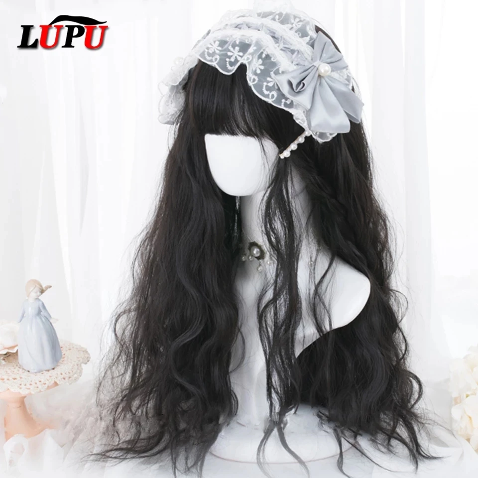 LUPU Lolita Synthetic Hair Wigs For Women Long Wave Blonde Black Pink Wig With Bangs Cosplay Halloween High Temperture Fiber