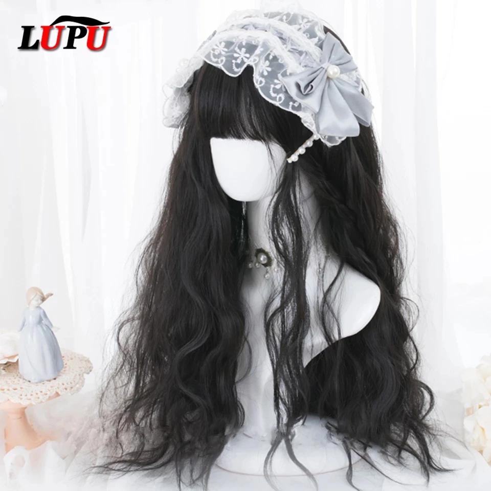 Парики LUPU Lolita для женщин длинные волнистые блонд черный розовый парик с челкой