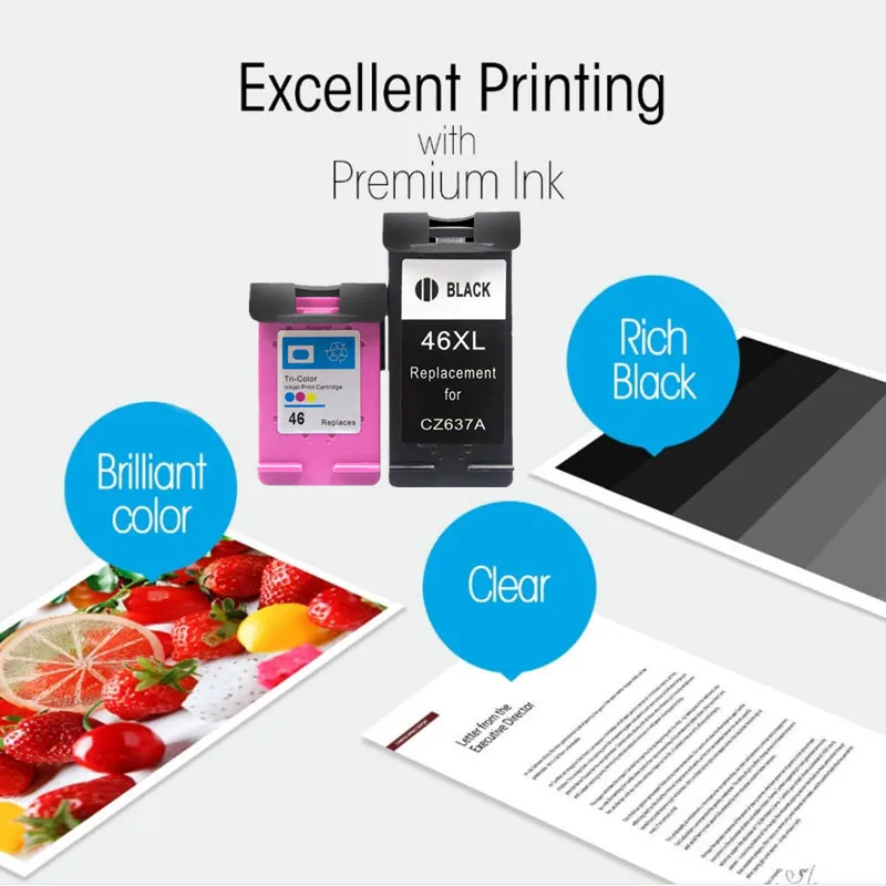 Картридж чернильный 46XL для принтера hp 46 DeskJet 2520hc 2020hc 2025hc 2029 2529 4729 2 упаковки |
