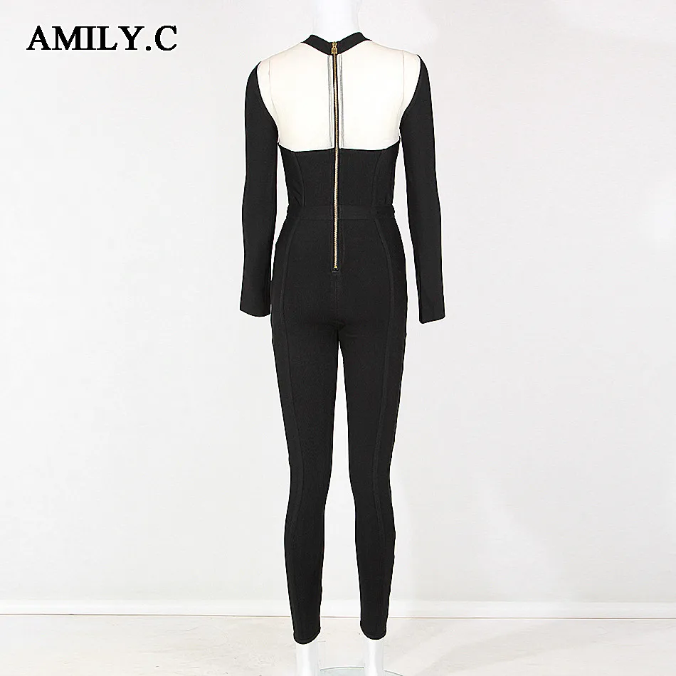 Amily.c 2020 New Spring Women Jumpsuits Sexy Bodycon Mesh Bandage Jumpsuit Celebrity Party Black Wholesale Vestidos Женская одежда