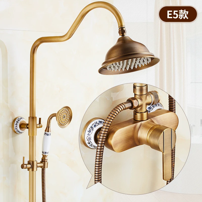 zgrk antique rain shower faucets set with hand wall mounted brass shower mixer for bathroom bath rainfall shower set free global shipping