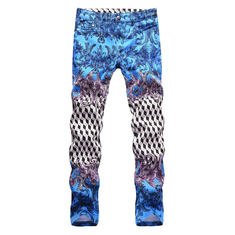 Мужские джинсы с принтом Модные Цветные облегающие прямые брюки Y2K в клетку