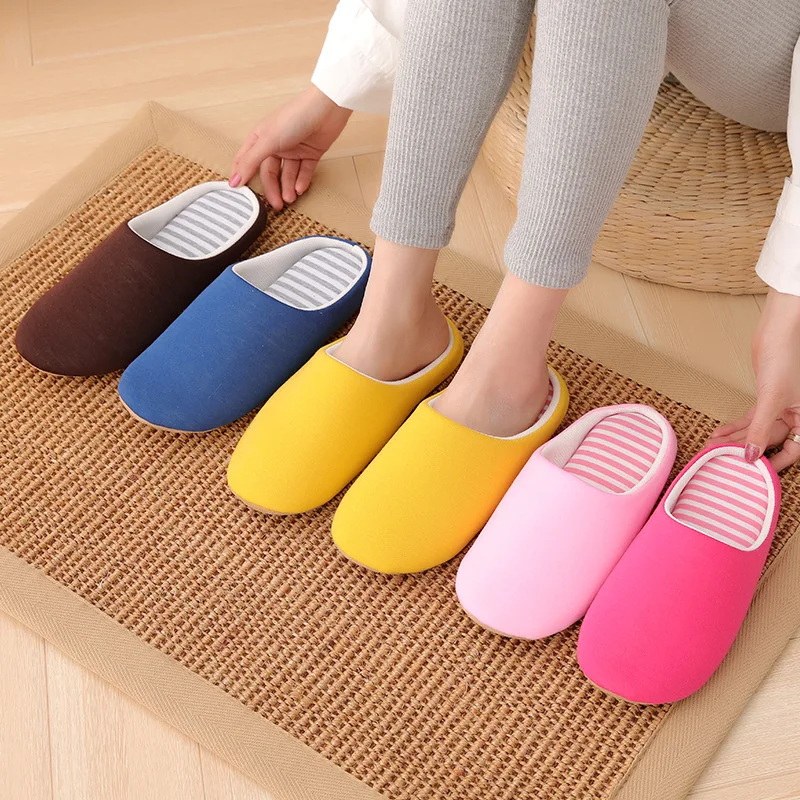 

Winter Wholesale Flip Flop Shoes Loafer Colorful Warm Cotton Fabric Shoes Slippers Women Guest Slippers Indoor for Women Men