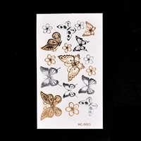flower butterfly fake tattoo pattern metallic gold sliver waterproof temporary stickers water transfer sexy beauty body art