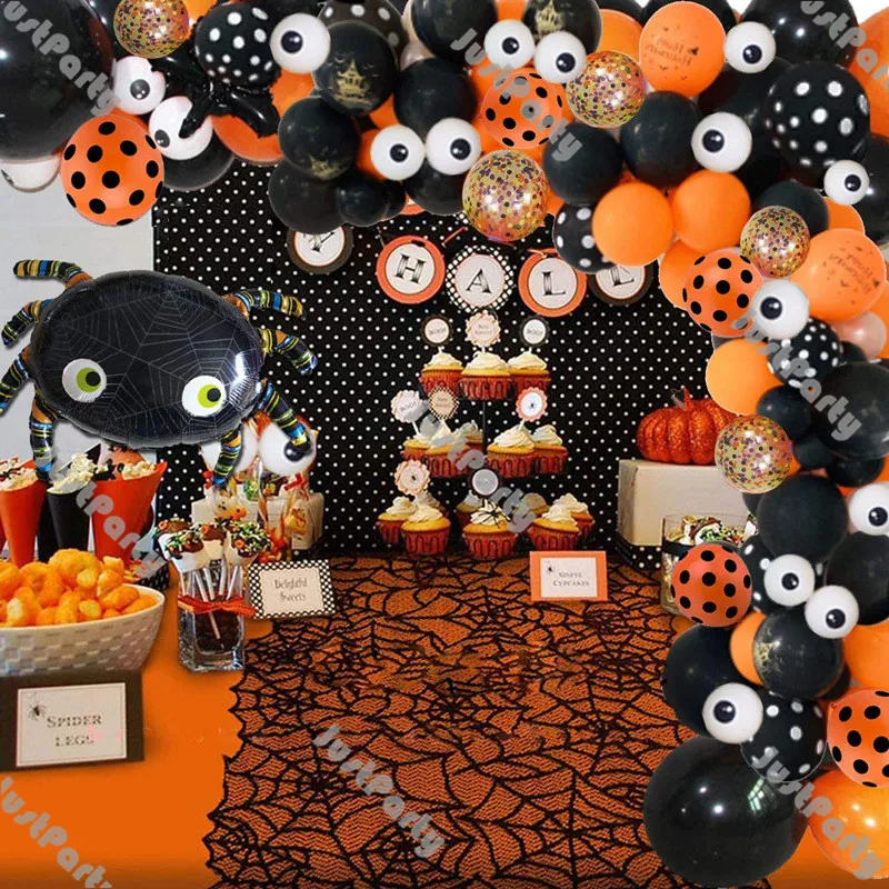 

116pcs Matte Black Orange Balloon Garland Kit Halloween Decoration Supplies Dot Confetti Colorful Foil Spider Balloon Arch