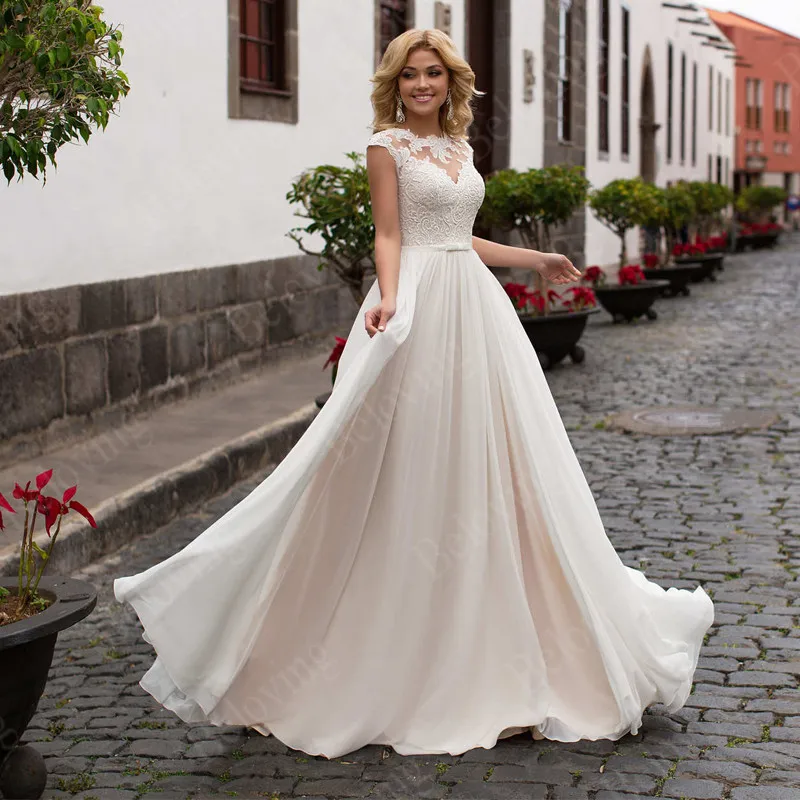 

Sexy Chiffon Lace Wedding Dresses With Appliques 2021 Formal Long Bridal Gown Sleeveless Wedding Bride Dress Vestido De Noiva