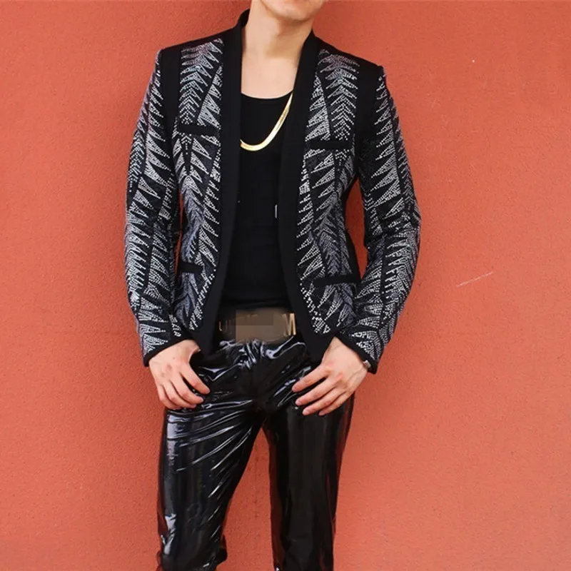 Мужские пальто в стиле панк с бриллиантами одежда для ночного шоу высокого