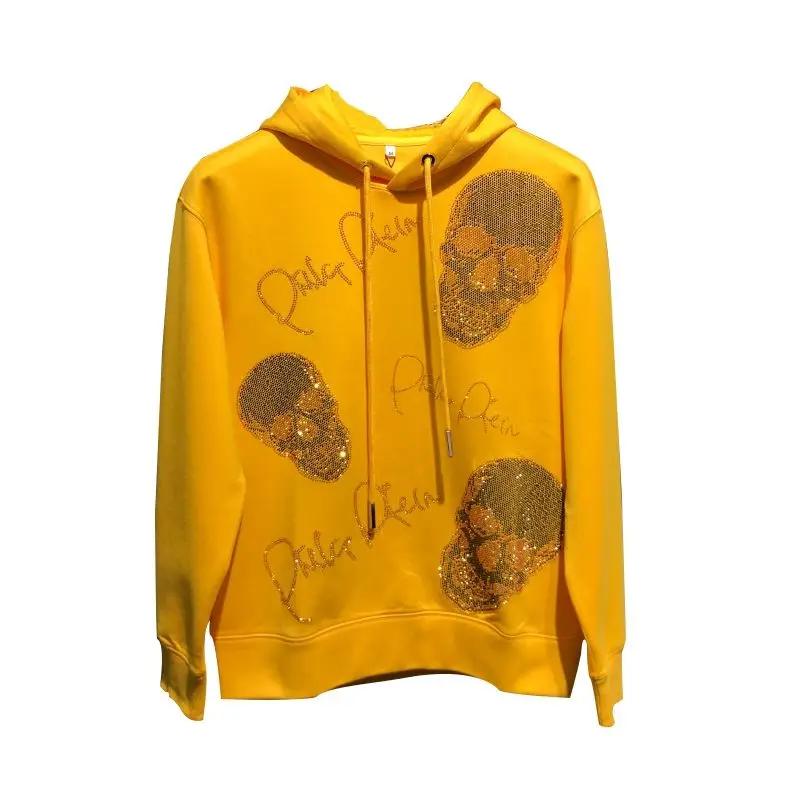 

Men's 2020 Autumn New plus velvet thickened hooded pullover slim fashion brand heavy industry skull hot drilling sweater men