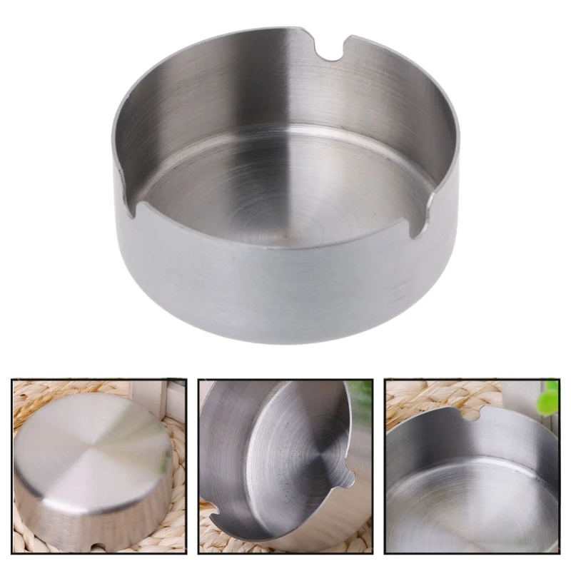 

High-End Stainless Steel Ashtray Durable Round Shape Cigarette Ash Tray Portable Storage Case
