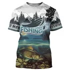 Летняя Новинка 2021, Мужская футболка для улицы с принтом рыбы, крутой 3D принт, мужские короткие топы для рыбалки, повседневная мужская футболка с 0 воротником для рыбалки, рыбы