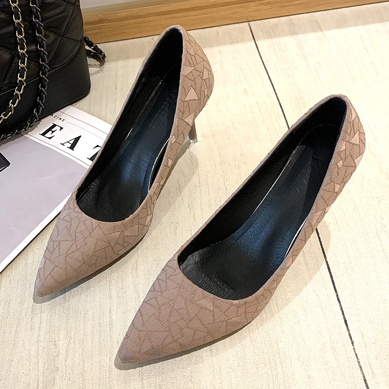 

Fashion Pointed High Heels Shallow Mouth Sexy Suede Work Shoes Concise Womens Pumps Concise Wild Female Single Shoes U14-77
