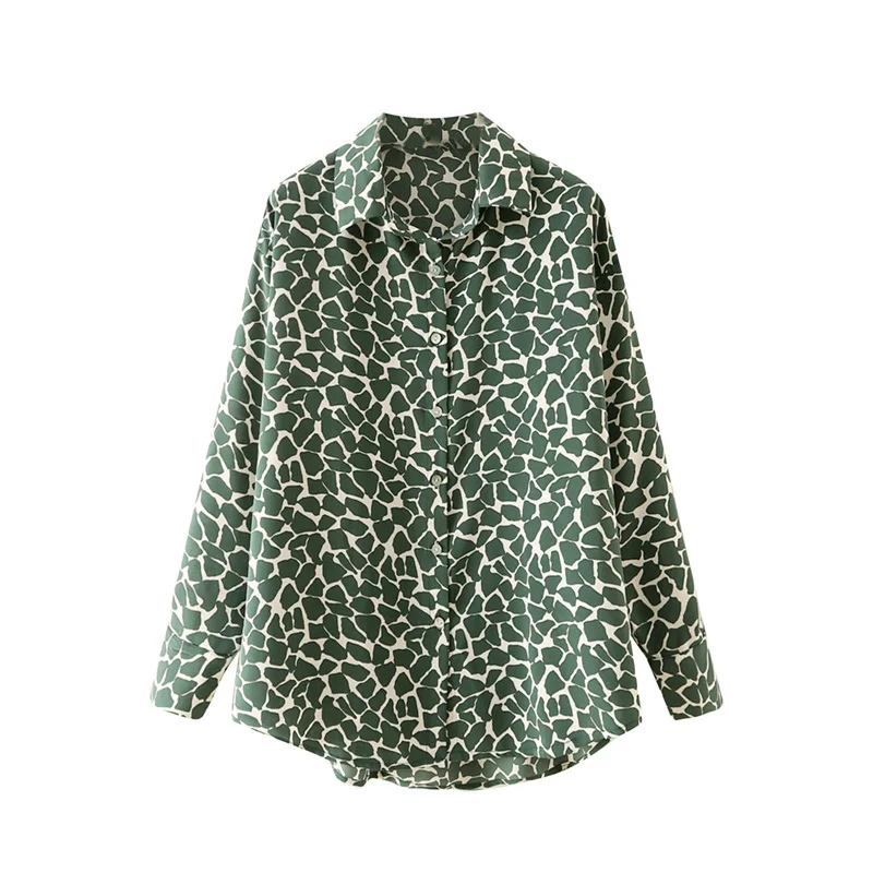 

TRAF zar Woman Shirt Blouses Autumn Women Fashion Watermark geometric shirt Blouses Summer Retro Casual Loose Chic Blouse