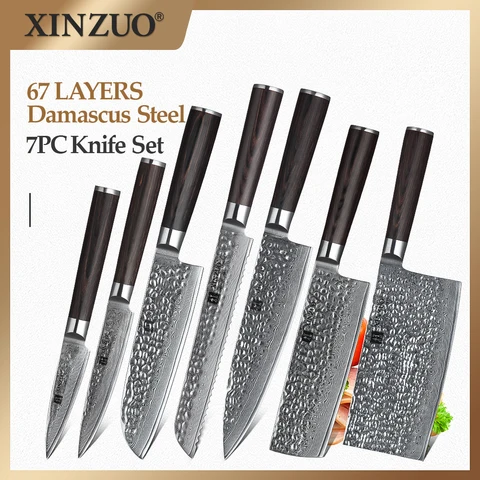 Профессиональный набор кухонных ножей, японские ножи из дамасской нержавеющей стали, ручка kawpakood, шеф-повар, универсальный нож сантоку для нарезки овощей